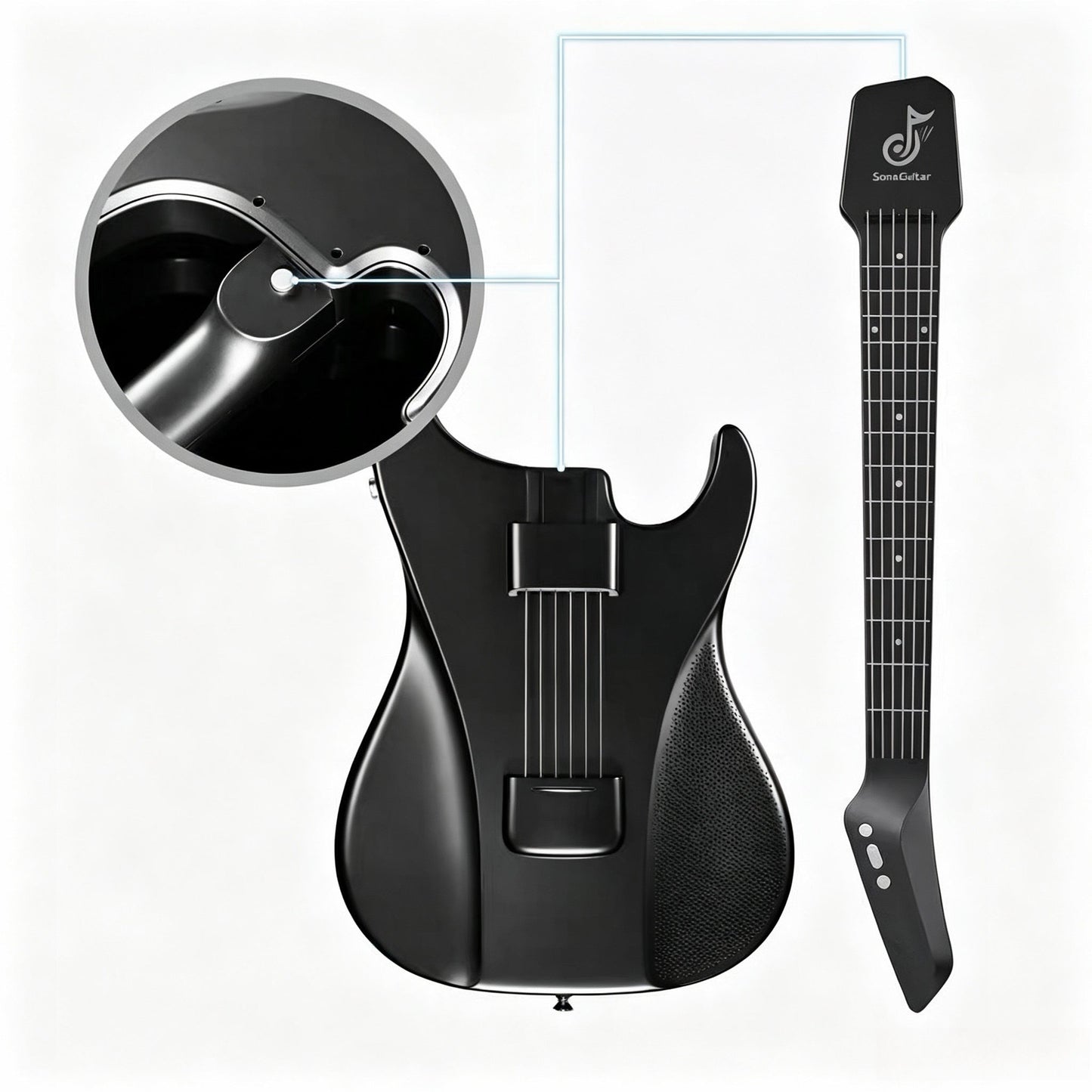 🎸Silent No-Sore-Finger Smart Travel Guitar Black & White for Beginners & Band