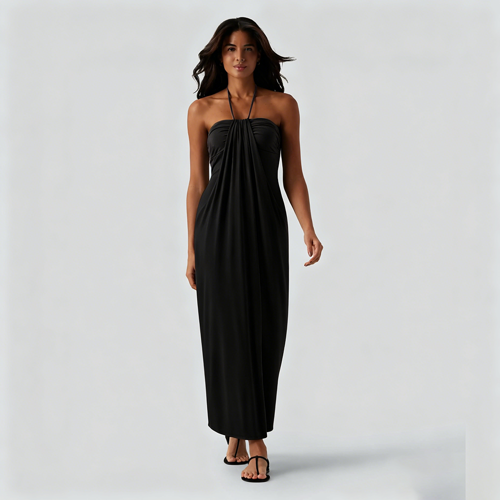 Summer Special Sale - Halter Tie Back Maxi Dress with Pockets