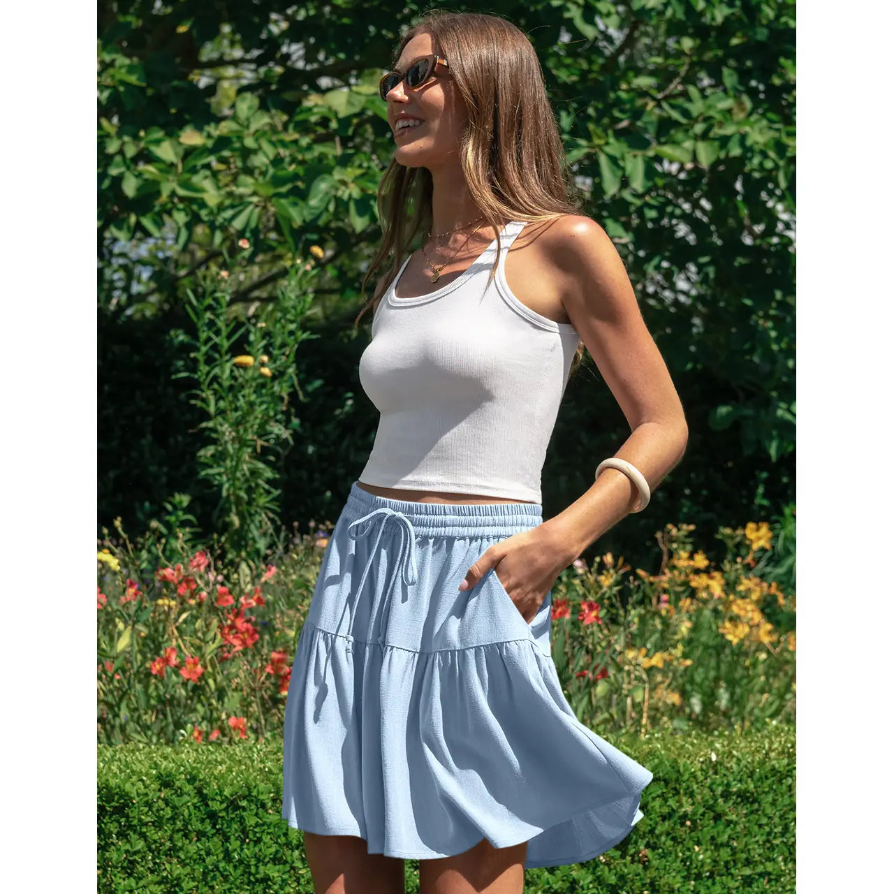 Women's Linen Blend Wide Leg Culotte Shorts