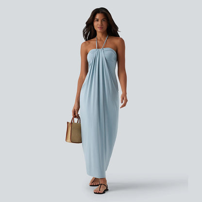 Summer Special Sale - Halter Tie Back Maxi Dress with Pockets