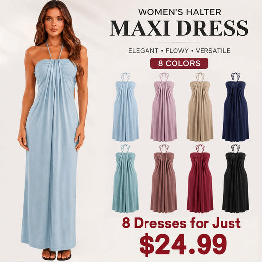 Summer Special Sale - Halter Tie Back Maxi Dress with Pockets