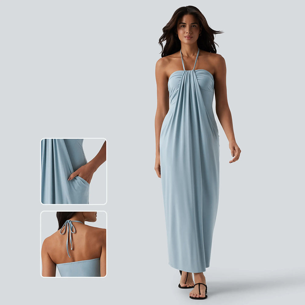 Summer Special Sale - Halter Tie Back Maxi Dress with Pockets