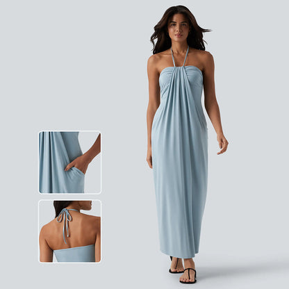 Summer Special Sale - Halter Tie Back Maxi Dress with Pockets