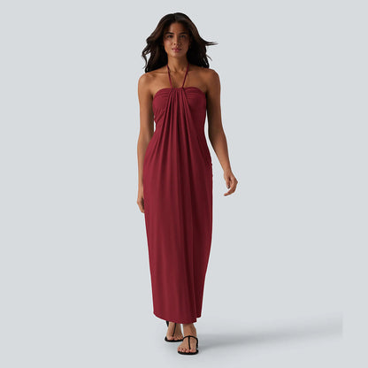Summer Special Sale - Halter Tie Back Maxi Dress with Pockets