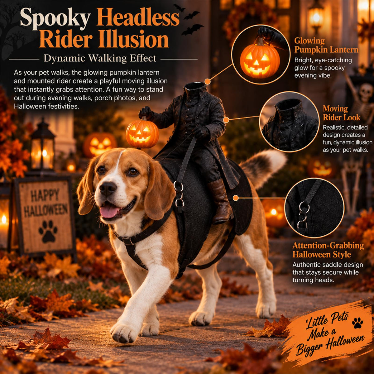 🏇Headless Horseman Dog Costume 🏇, Spooky Halloween Pet Outfit, Funny Cosplay Clothes for Dog & Cat🎃