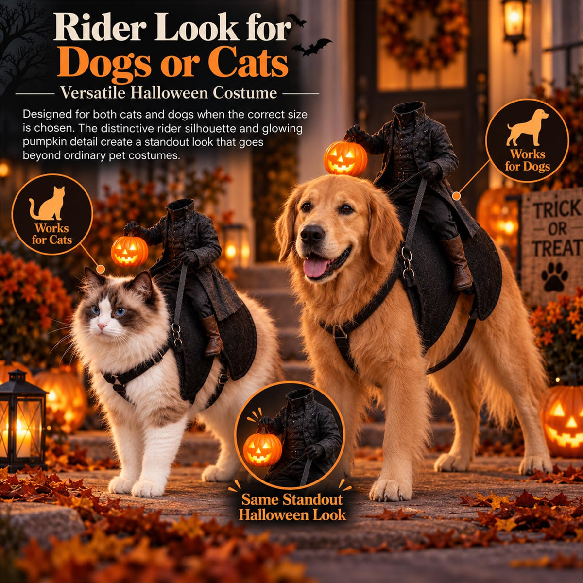 🏇Headless Horseman Dog Costume 🏇, Spooky Halloween Pet Outfit, Funny Cosplay Clothes for Dog & Cat🎃
