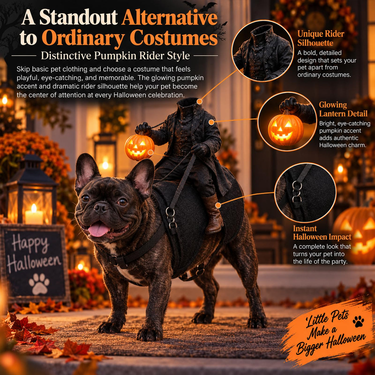 🏇Headless Horseman Dog Costume 🏇, Spooky Halloween Pet Outfit, Funny Cosplay Clothes for Dog & Cat🎃