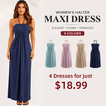 Summer Special Sale - Halter Tie Back Maxi Dress with Pockets