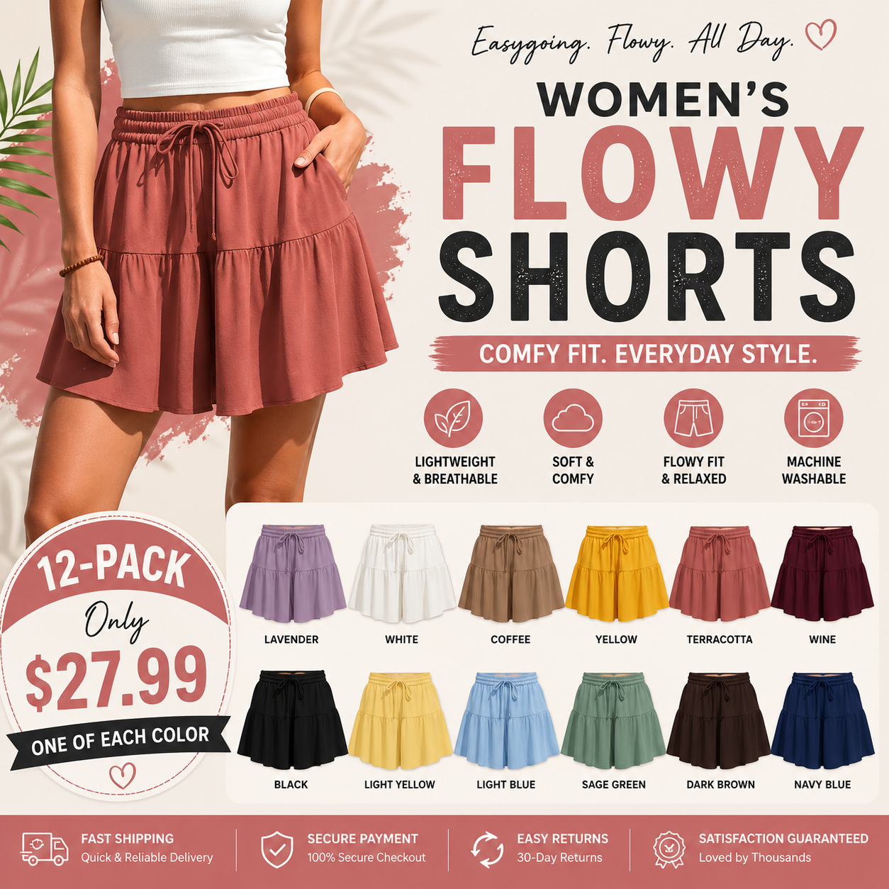 Women's Linen Blend Wide Leg Culotte Shorts