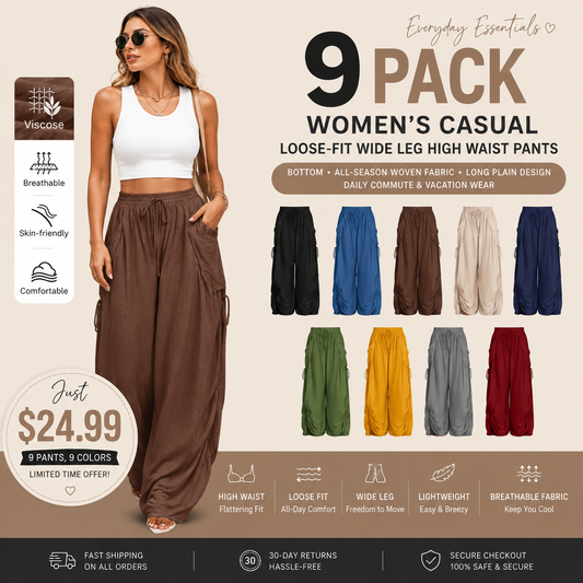 Women's Casual Loose-Fit Wide Leg Pants - All-Season Comfort