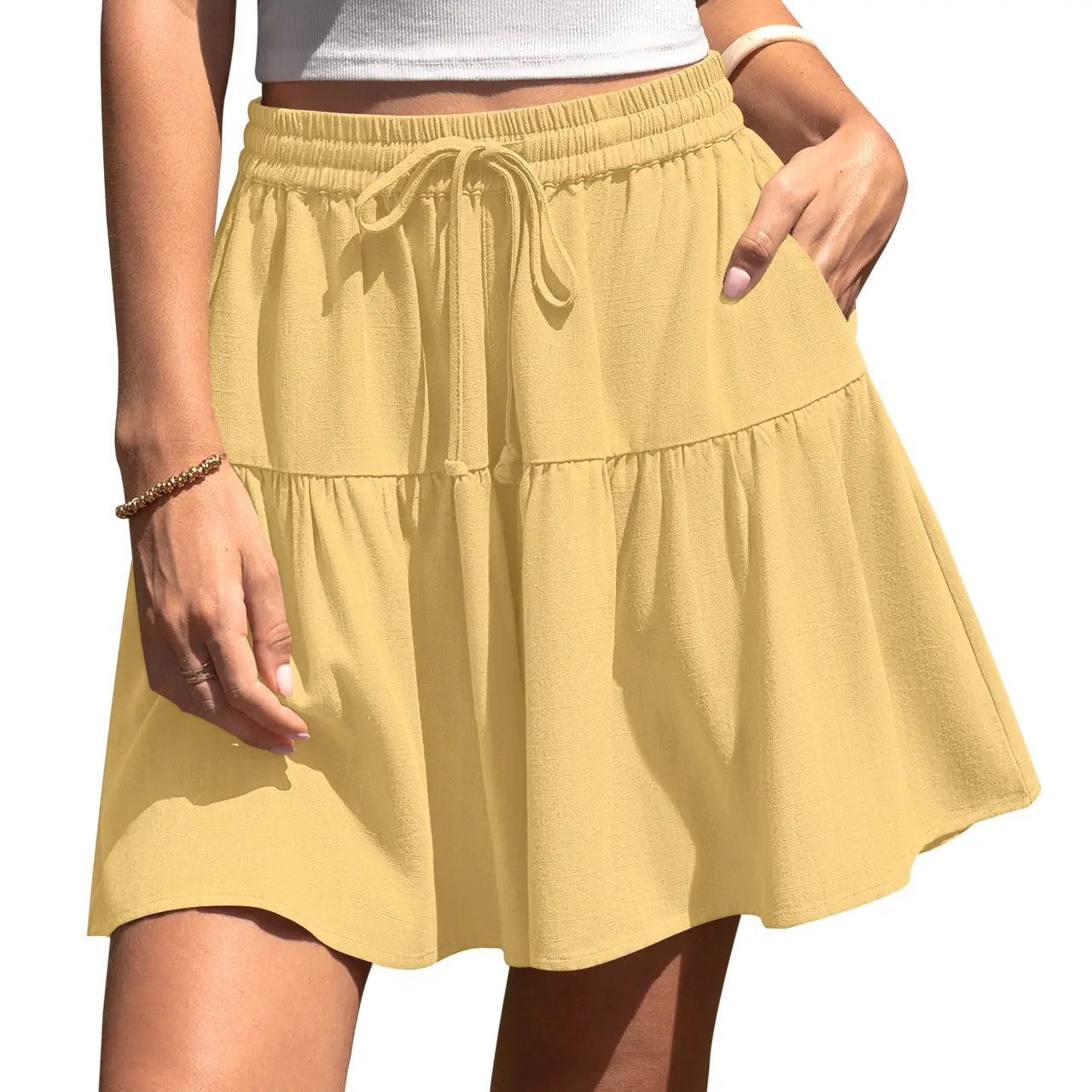 Women's Linen Blend Wide Leg Culotte Shorts