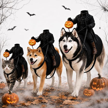 🏇Headless Horseman Dog Costume 🏇, Spooky Halloween Pet Outfit, Funny Cosplay Clothes for Dog & Cat🎃