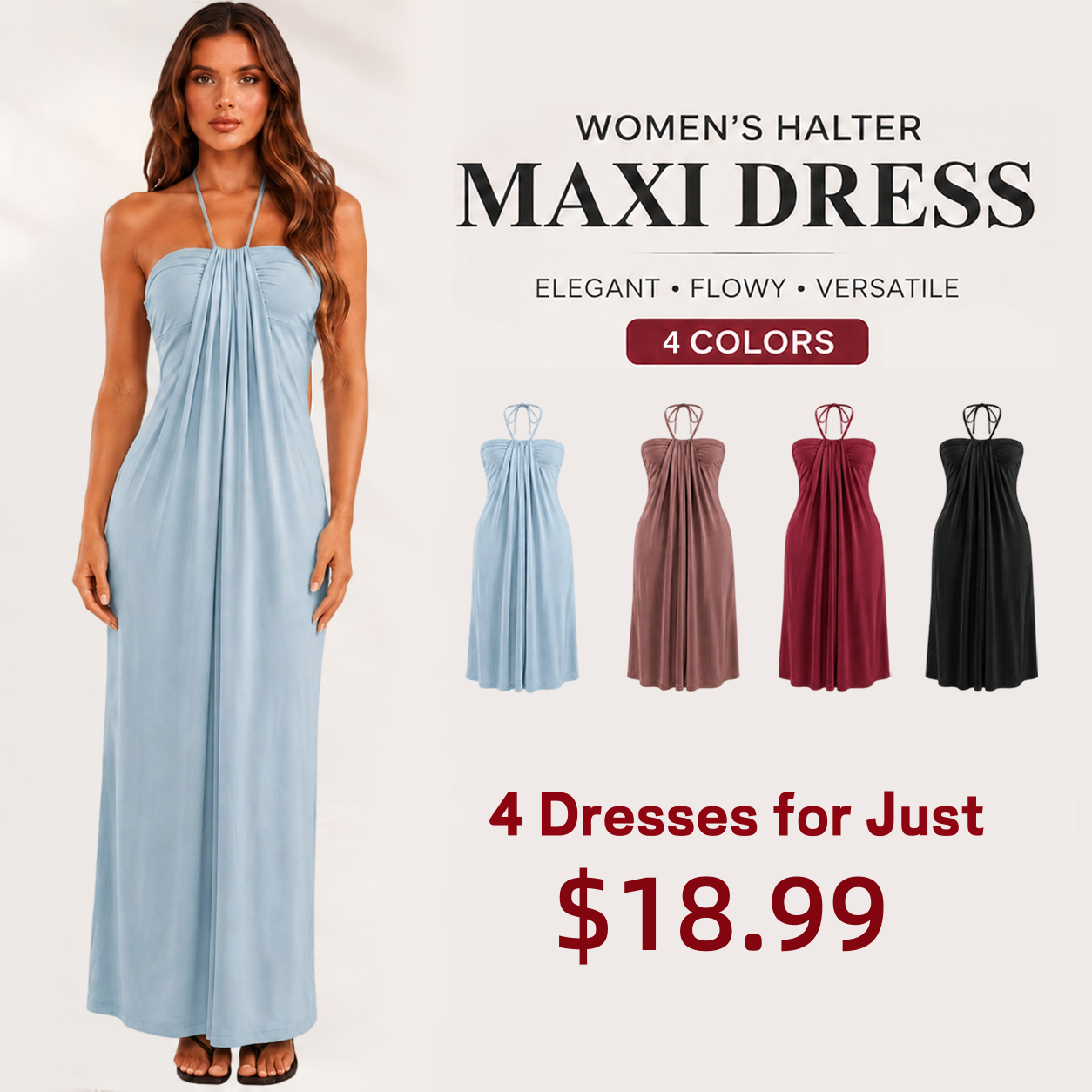Summer Special Sale - Halter Tie Back Maxi Dress with Pockets
