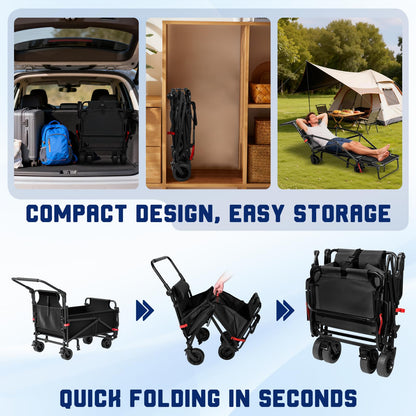 Heavy Duty 2-in-1 Folding Wagon, Collapsible Utility Cart, 400lb Capacity, All-Terrain Wheels with Brakes & Side Pockets