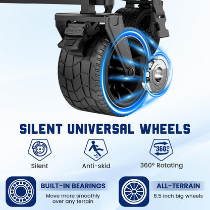 Heavy Duty 2-in-1 Folding Wagon, Collapsible Utility Cart, 400lb Capacity, All-Terrain Wheels with Brakes & Side Pockets
