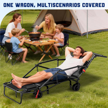 Heavy Duty 2-in-1 Folding Wagon, Collapsible Utility Cart, 400lb Capacity, All-Terrain Wheels with Brakes & Side Pockets