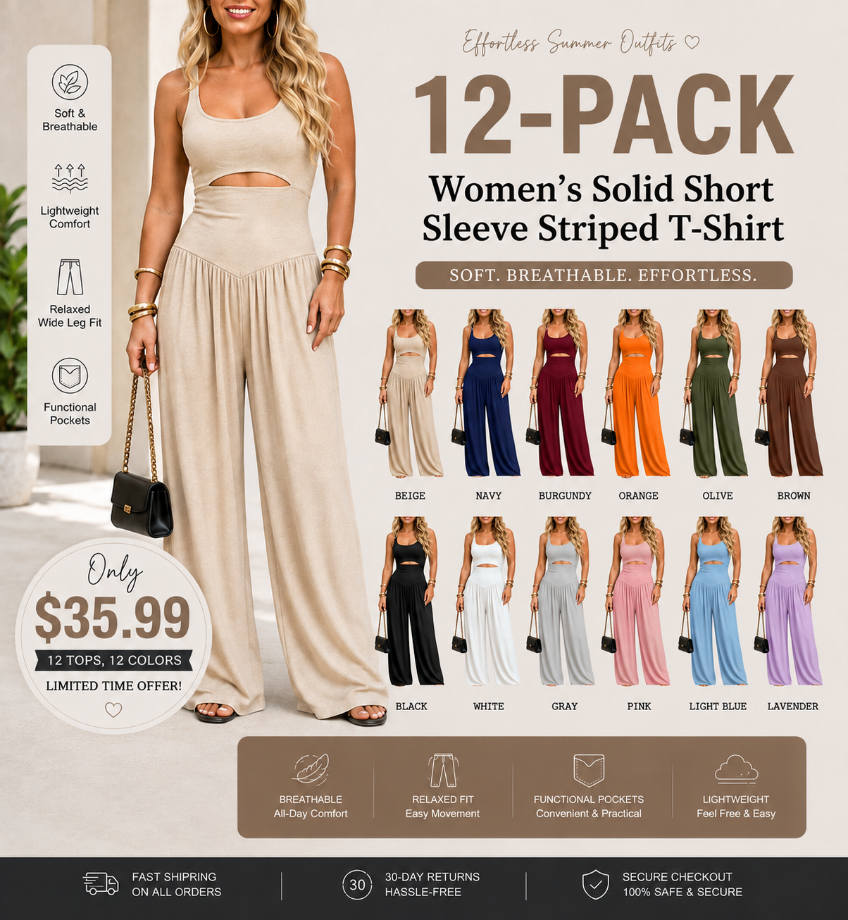 Women’s Backless Cut-Out Cami Jumpsuit with Pockets