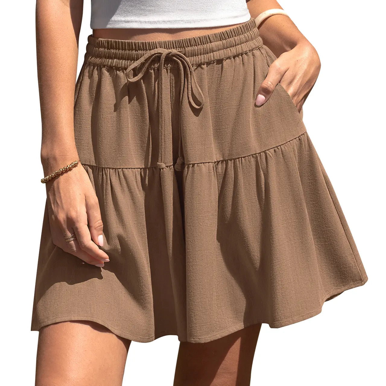 Women's Linen Blend Wide Leg Culotte Shorts