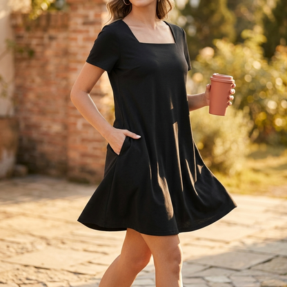 Square Neck Bodycon Mini Dress with Pockets